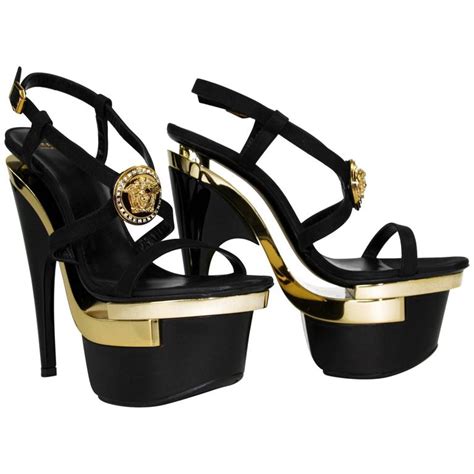 versace sandals black and gold